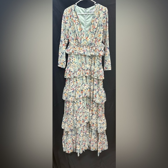 Mac Duggal 55664 NWOT FLORAL PRINTED TIERED RUFFLE LONG SLEEVE GOWN - Picture 5 of 7